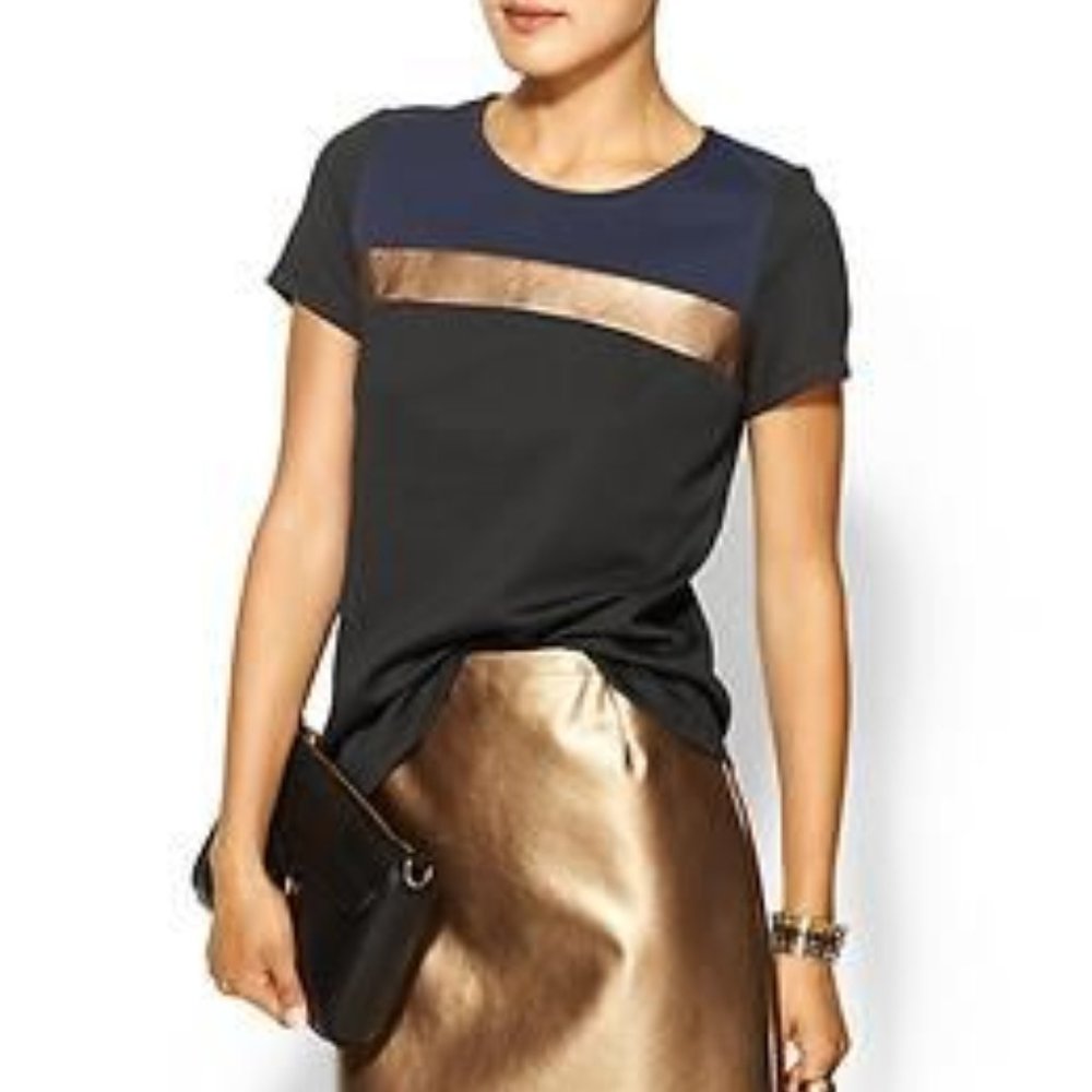 NWT Pim + Larkin Colorblock Gold Detail Ponte Tee